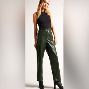 Ted Baker Dark Green Faux Leather Straight Leg Cropped Trouser